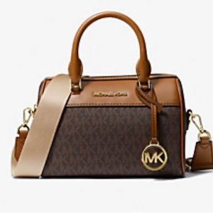 Michael Kors jet set travel  XS Brown Signature Leather Duffle Crossbody bag